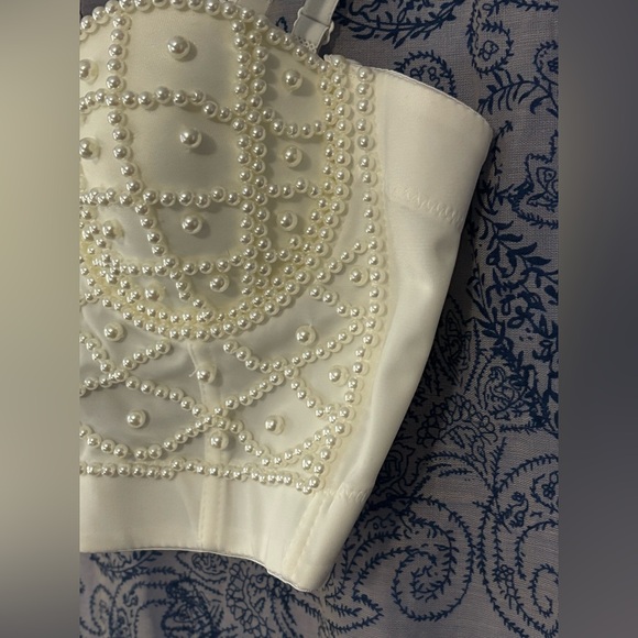 {SHEIN} Faux Pearl Beaded Bustier Corset Cami Top Women's size S - Picture 4 of 10